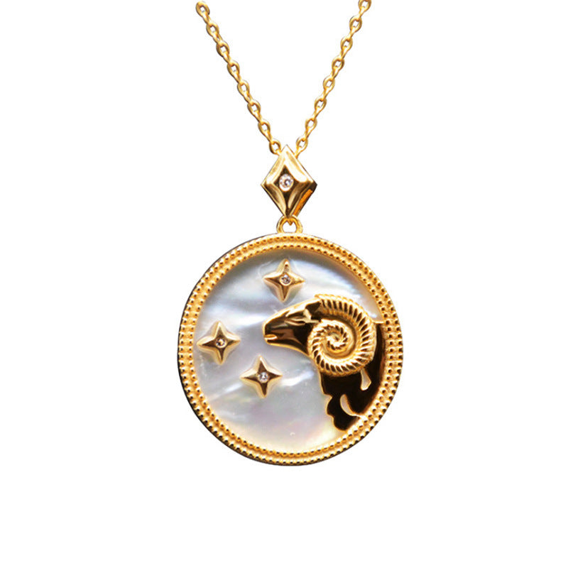 925 Silver Zodiac Pendant Necklace with Natural Shell