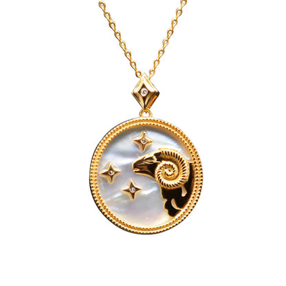 925 Silver Zodiac Pendant Necklace with Natural Shell