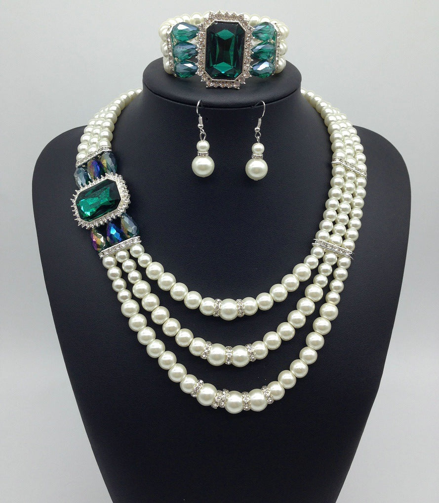 Fashion Pearl Necklace Set with Earrings and Bracelet