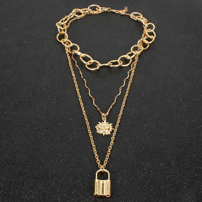 Exaggerated Layered Necklace with Sunflower Pendant