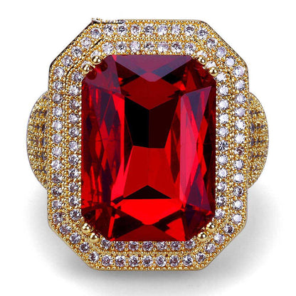 Gold-Plated Zirconia and Ruby Hip Hop Ring