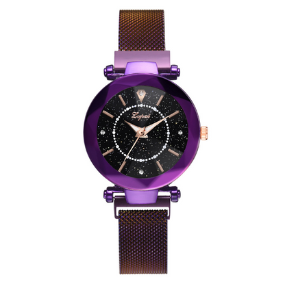 Magnetic Quartz Watch with Starry Sky and Mesh Band