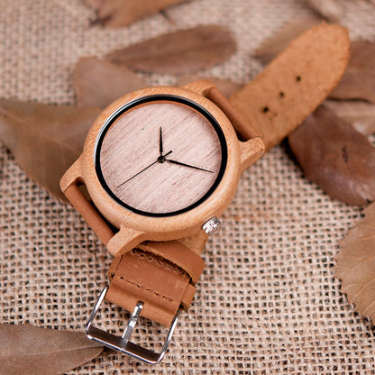BOBO BIRD Bamboo Wood Watch with Genuine Leather Strap