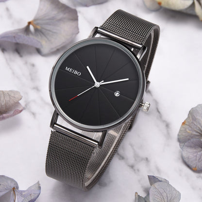 Minimalist Sporty Quartz Watch with Mesh Band