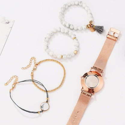 Casual Ladies Watch with Alloy Strap and Bracelet Combo
