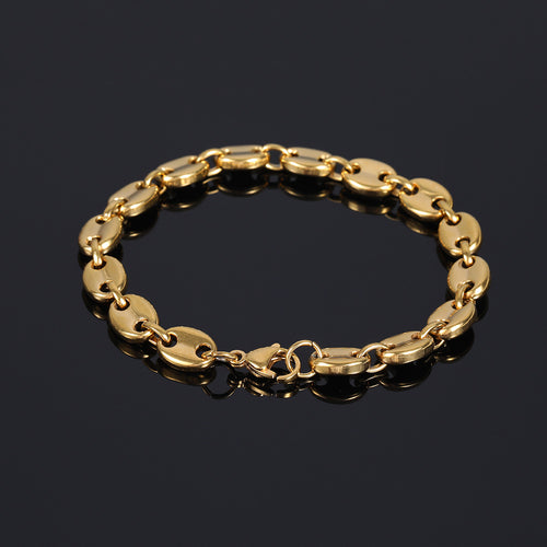 Coffee Bean Pig Nose Chain Bracelet, Stainless Steel Hip-Hop Jewelry