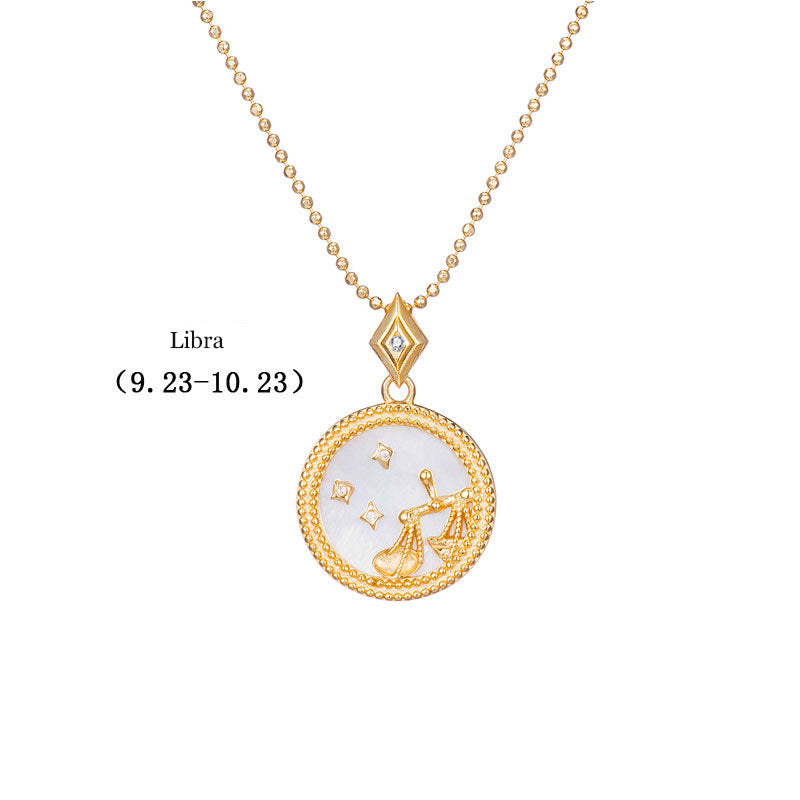 925 Silver Zodiac Pendant Necklace with Natural Shell