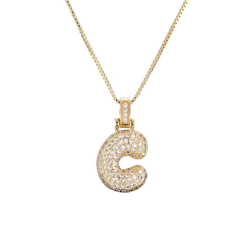 Hip Hop Letter Pendant Necklace with Zircon for Women