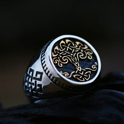 Beier Tree of Life Stainless Steel Open Ring for Men