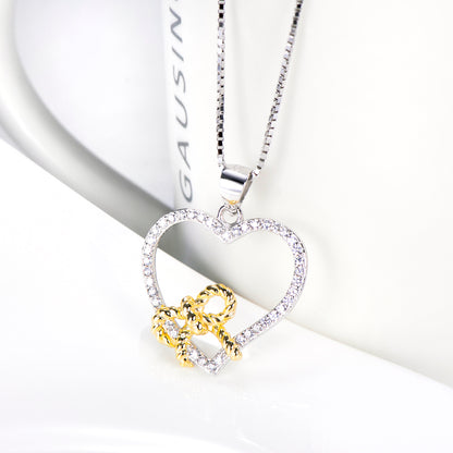 Heart-Shaped Bow Pendant Necklace in 925 Silver