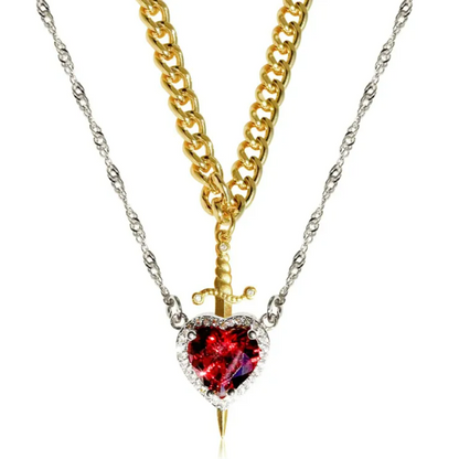 New Heart And Sword Necklace Set