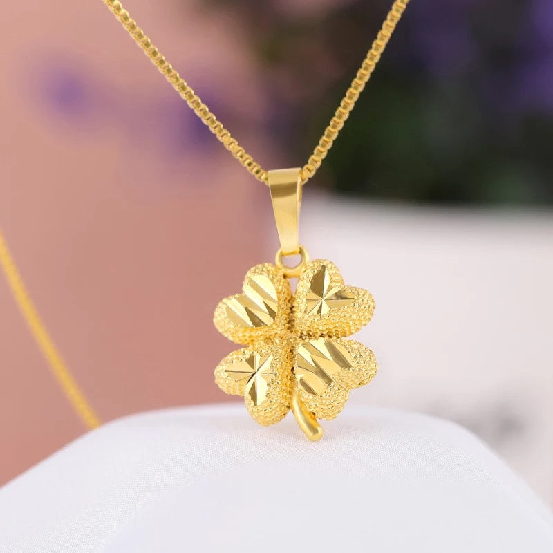 Gold-Plated Four-Leaf Clover Pendant Necklace