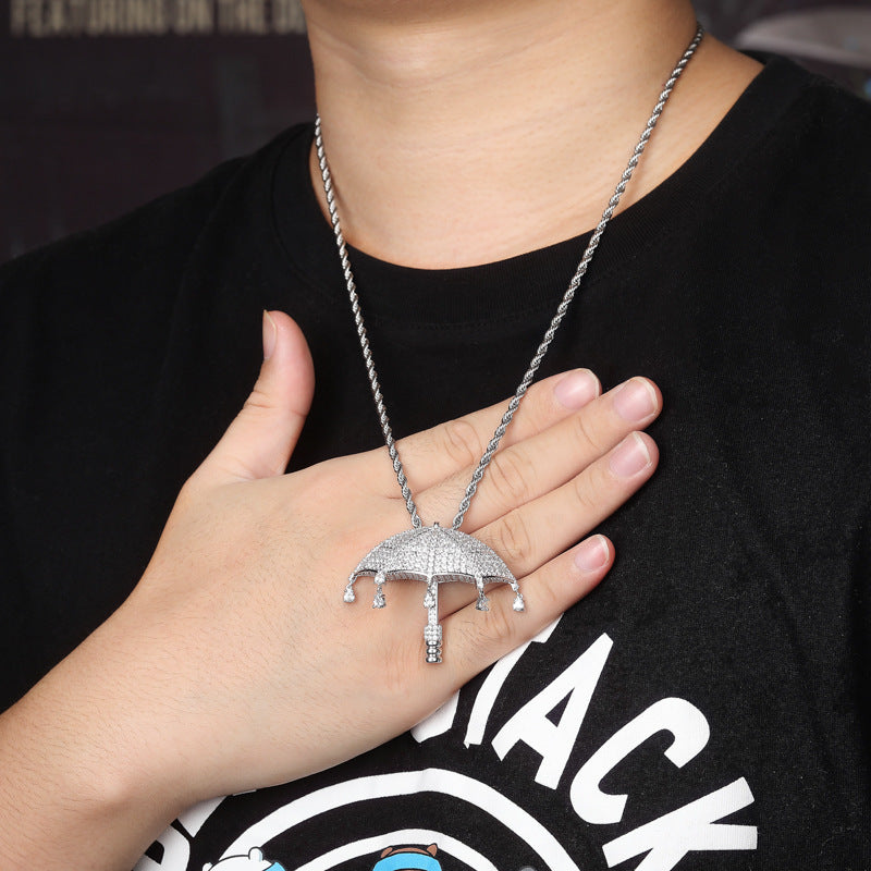Hip Hop Umbrella Zircon Pendant Necklace