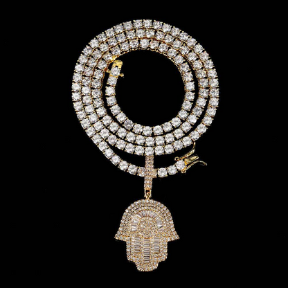 Hip Hop Copper Inlaid Zircon Small Size Palm Pendant Real Gold Plated Necklace
