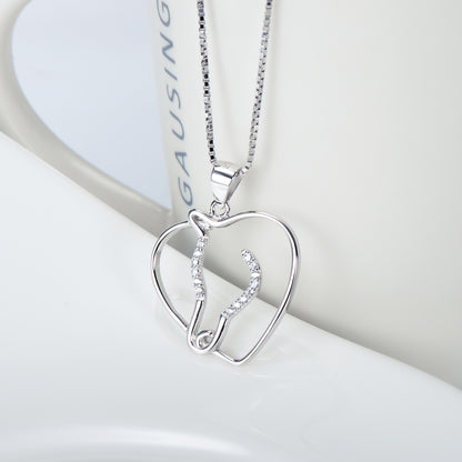 Heart-Shaped Pendant Necklace with Diamonds for Women