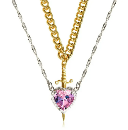 New Heart And Sword Necklace Set