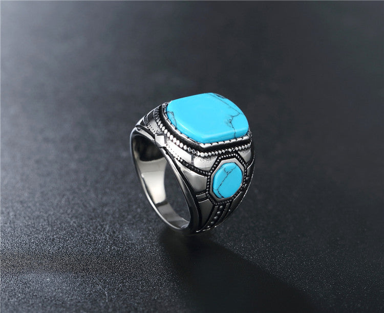 Stylish Vintage Turquoise Titanium Steel Men's Ring