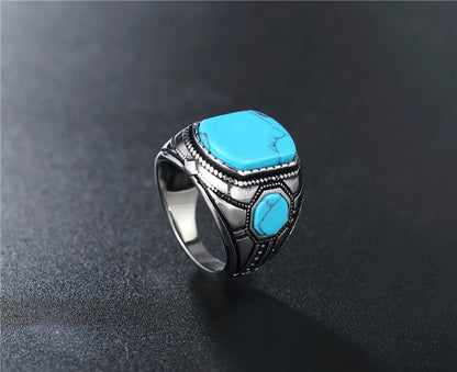 Stylish Vintage Turquoise Titanium Steel Men's Ring
