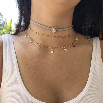 Layered Star Necklace Choker