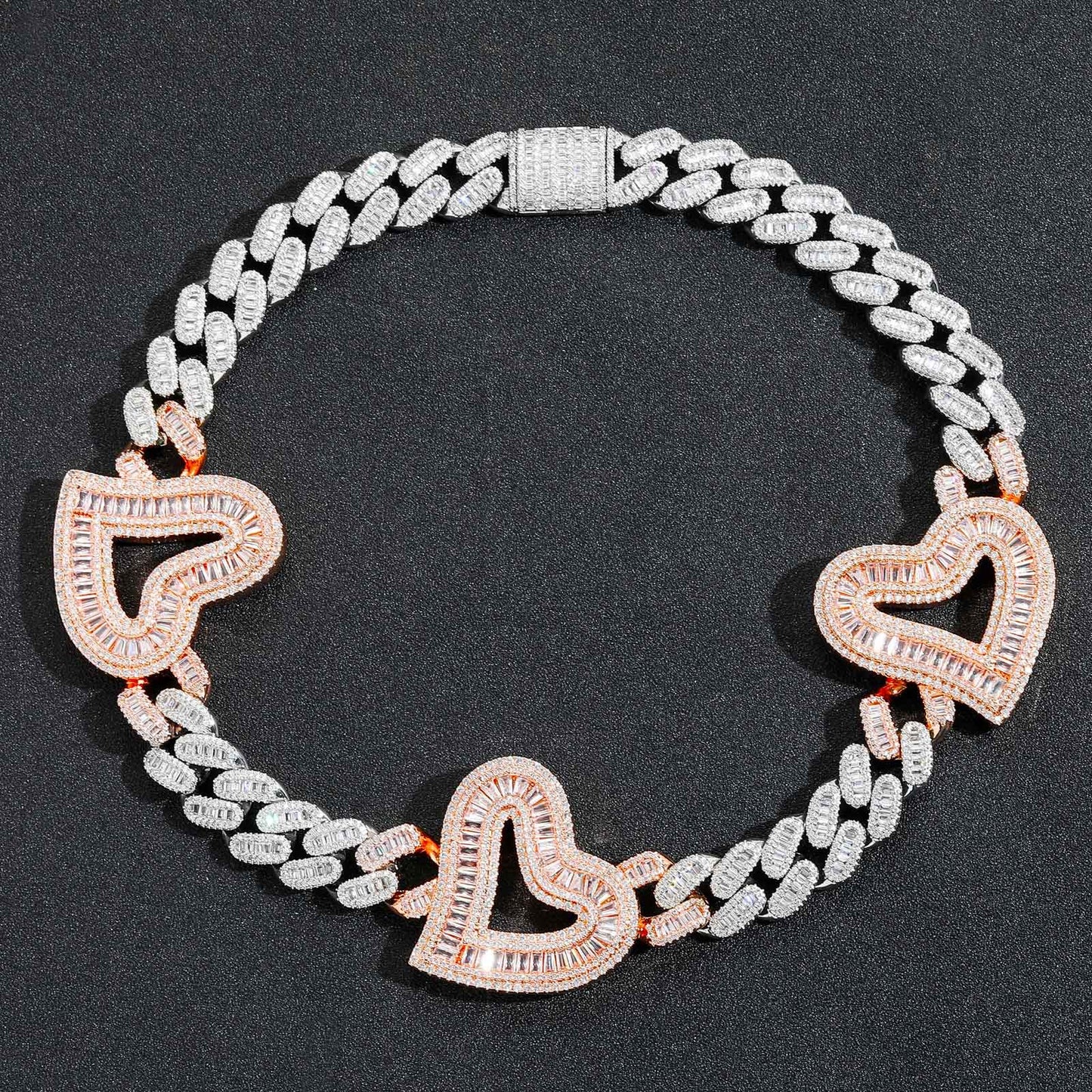 Hip Hop Heart Cuban Link Necklace with Zirconia