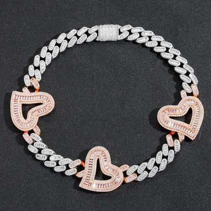 Hip Hop Heart Cuban Link Necklace with Zirconia