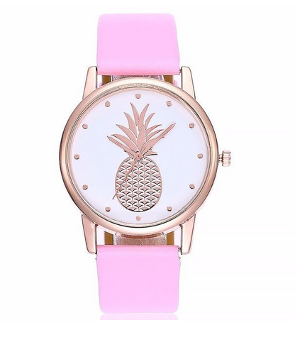 Pineapple Pattern Women's Quartz Watch with Leather Strap
