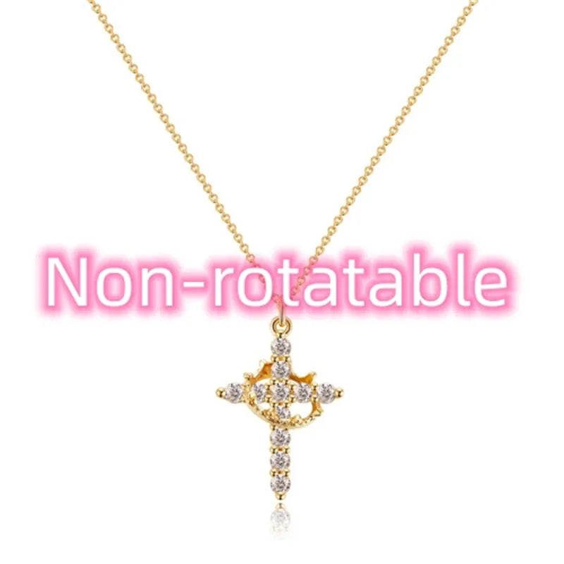 Rotatable Cross Crown Diamond Necklace