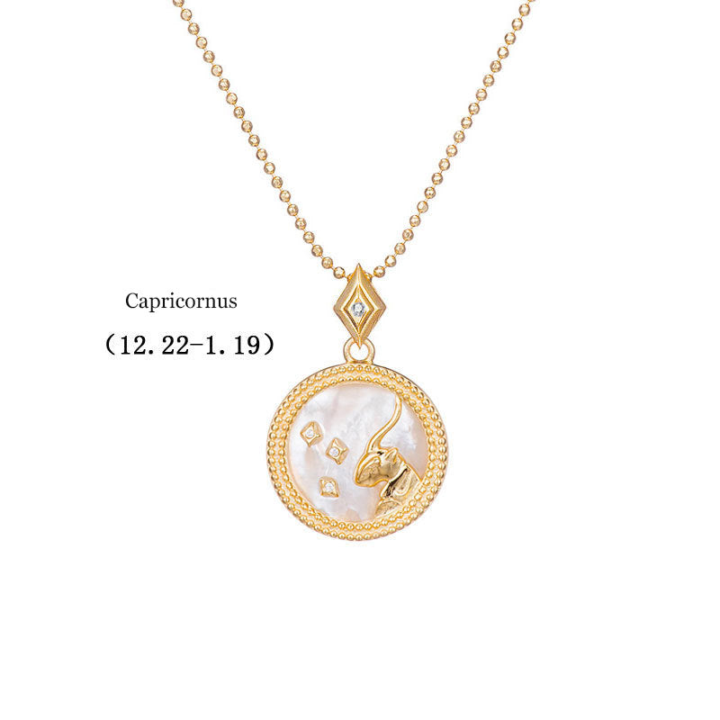925 Silver Zodiac Pendant Necklace with Natural Shell