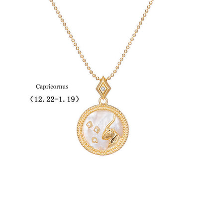 925 Silver Zodiac Pendant Necklace with Natural Shell
