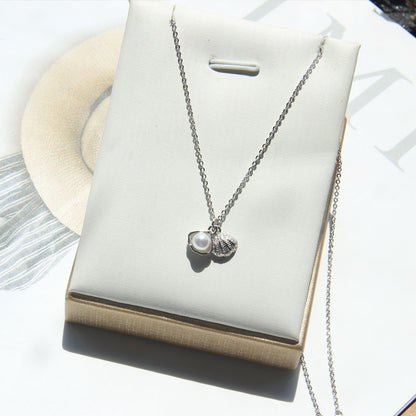 S925 Silver Necklace with Shell and Pearl Accents