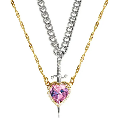 New Heart And Sword Necklace Set