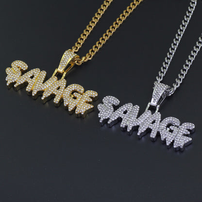 SAVAGE Letter Pendant Hip Hop Necklace Fashion Jewelry
