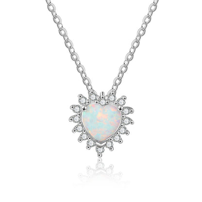 Opal Heart Shaped Pendant Necklace in S925 Silver