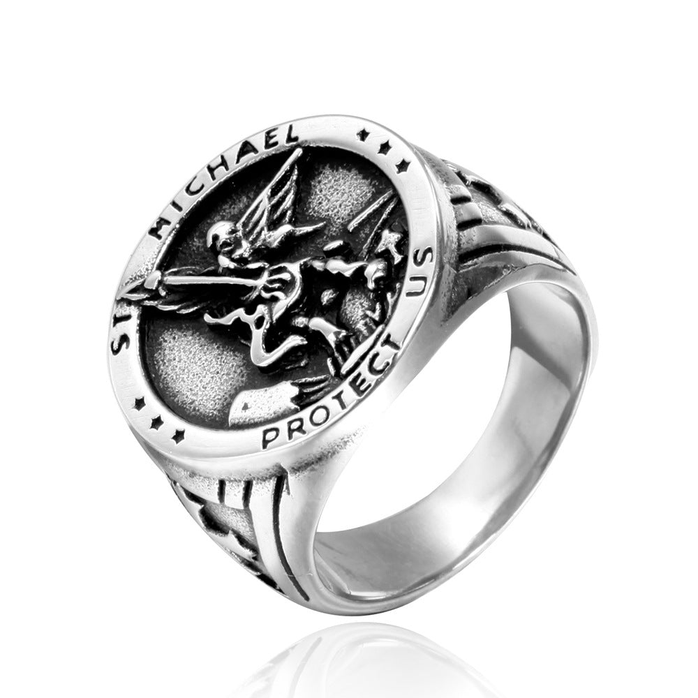 Men's Vintage Cross Ring in Titanium Steel