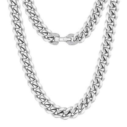 KRKC&CO 12mm Iced Out Cuban Link Chain for Men 18k Gold Filled Miami Curb Thick Necklace Anti-Allergies Anti-tarnish Durable Street-wear Hip Hop Jewelry Gift for Him Rapper (24 Inches 12mm-white gold-new clasp)