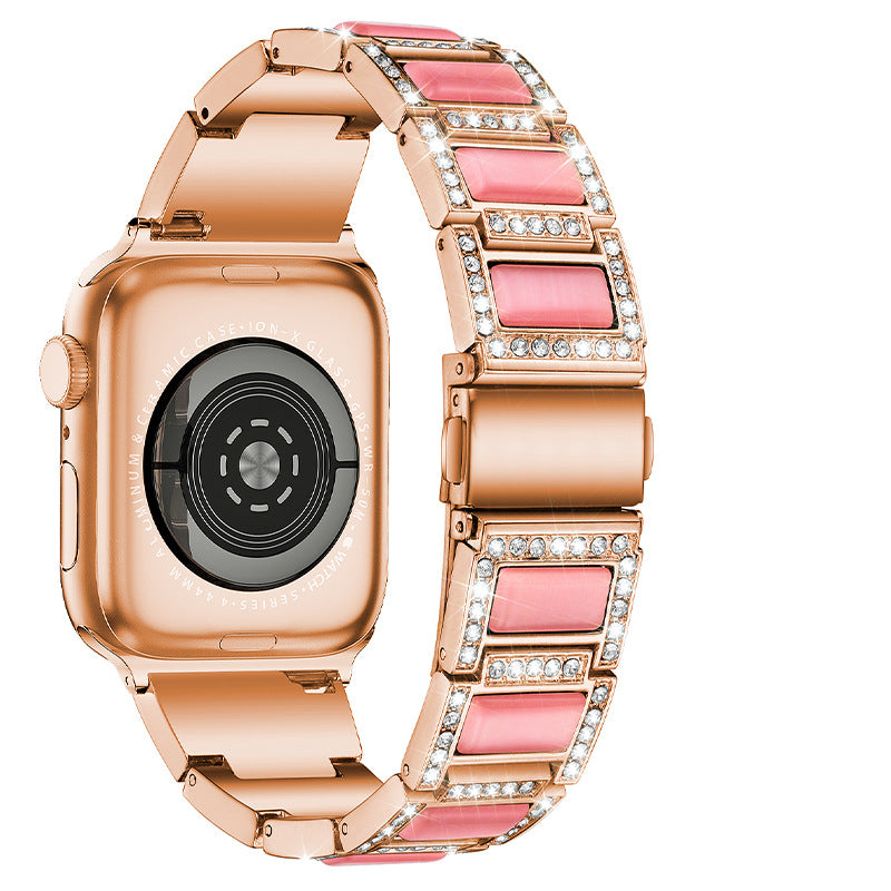 Opal Three Beads Diamond-Studded Stainless Steel Watch