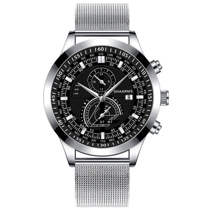 Men's Dual Scale Business Quartz Watch with Mesh Band