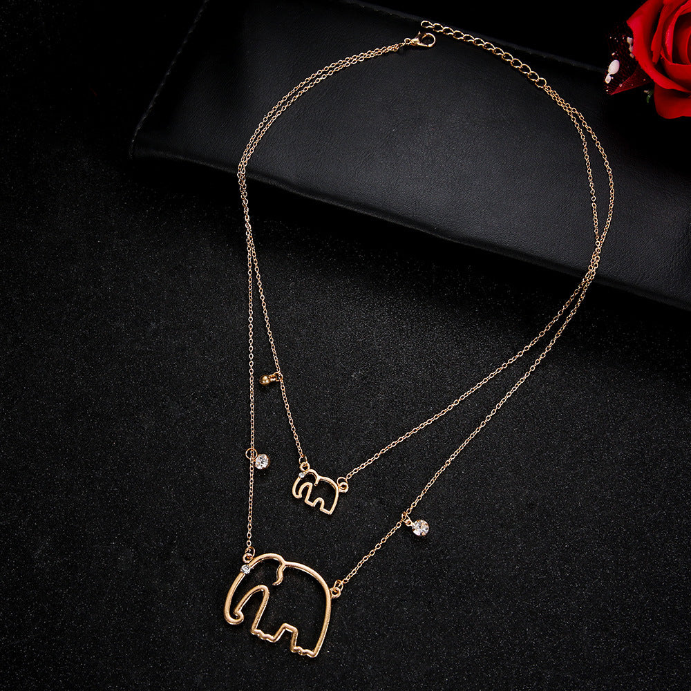 Vintage Gold Layered Elephant Necklace for Women