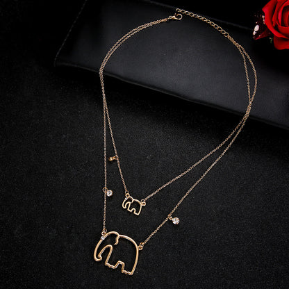 Vintage Gold Layered Elephant Necklace for Women