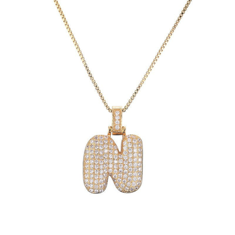 Hip Hop Letter Pendant Necklace with Zircon for Women