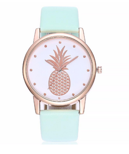 Pineapple Pattern Women's Quartz Watch with Leather Strap