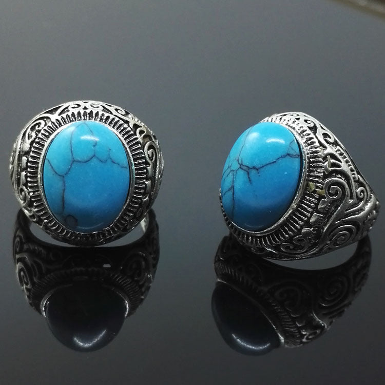 Vintage Turquoise Men's Titanium Steel Ring Wholesale