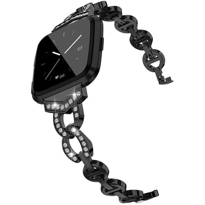 Diamond-Studded Stainless Steel Watch with Metal Strap