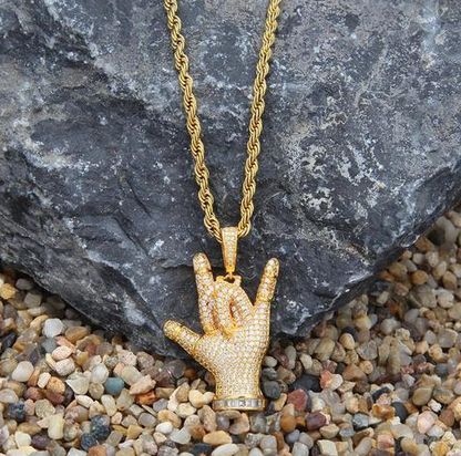 Hip-Hop Style "I Love You" Gesture Pendant with Zirconia