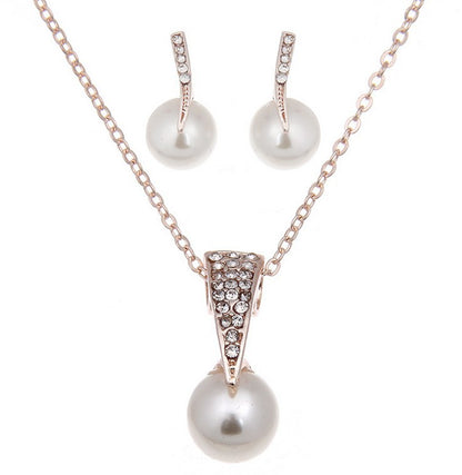 Bridal Pearl and Rhinestone Earrings Necklace Set