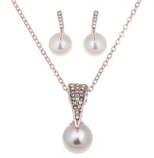 Bridal Pearl and Rhinestone Earrings Necklace Set