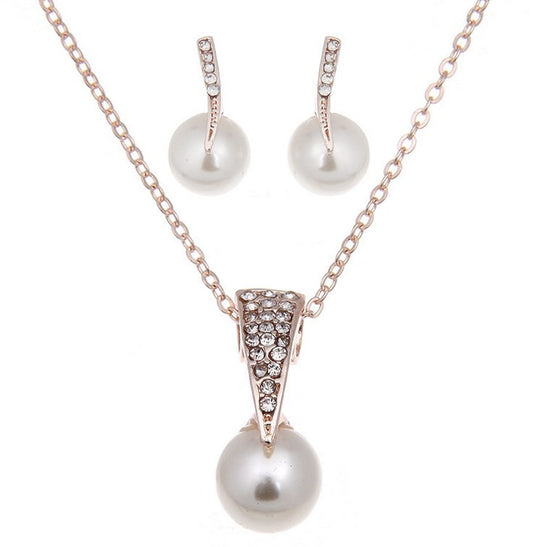 Bridal Pearl and Rhinestone Earrings Necklace Set