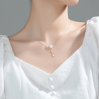 Ailuoqi S925 Silver Shell Flower Necklace with Diamonds