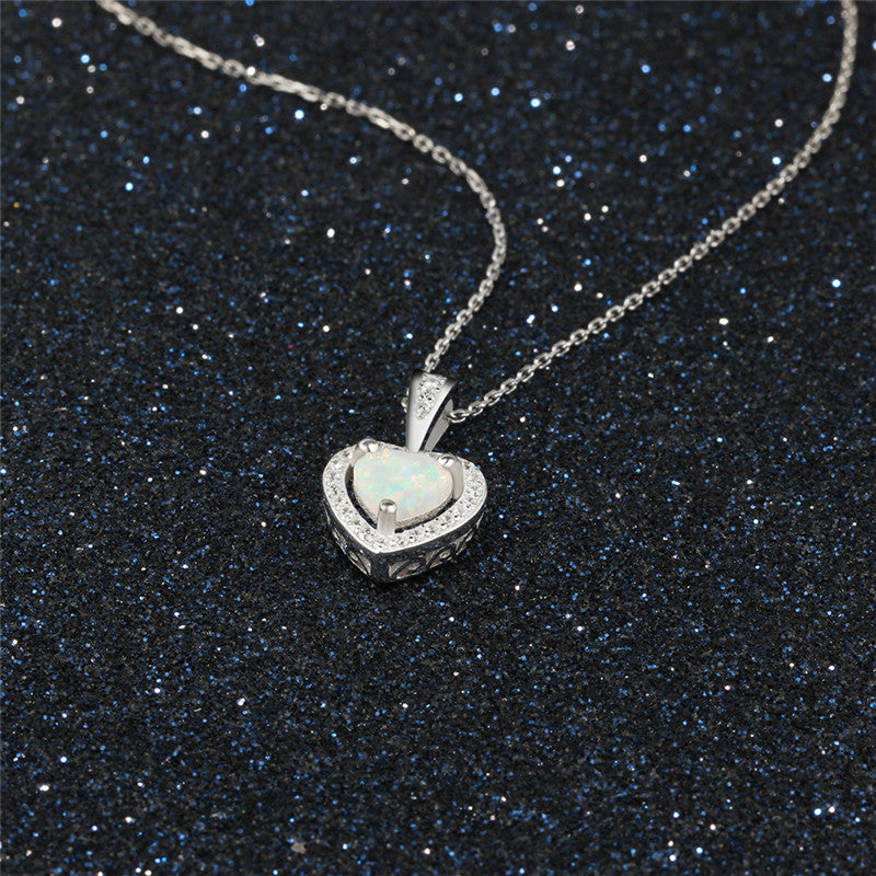Opal Heart Necklace in Classic Design, Sterling Silver