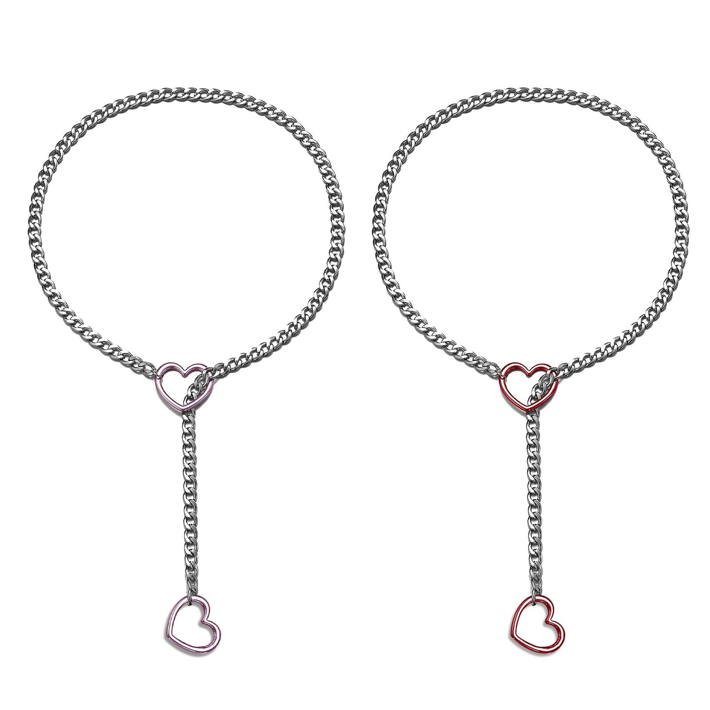 Heart Slip Chain Necklace Punk Cuban Long Necklace Jewelry for Women Stainless Steel Adjustable Lariat Y-Necklace Heart Locker Necklace 24inch Length